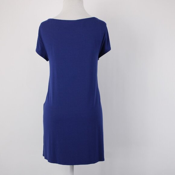 Eileen Fisher Top Sz M Navy Blue Hi Low Short Sleeve Basic Viscose Spandex Top - Picture 9 of 14